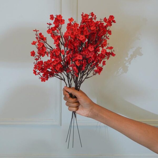 Artificial Gypsophila Flower Stem - Red, Pack of 5