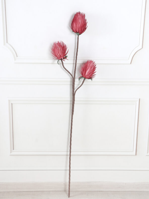 Artificial Triple Protea Foam Flower Stem - Pink - Image 4