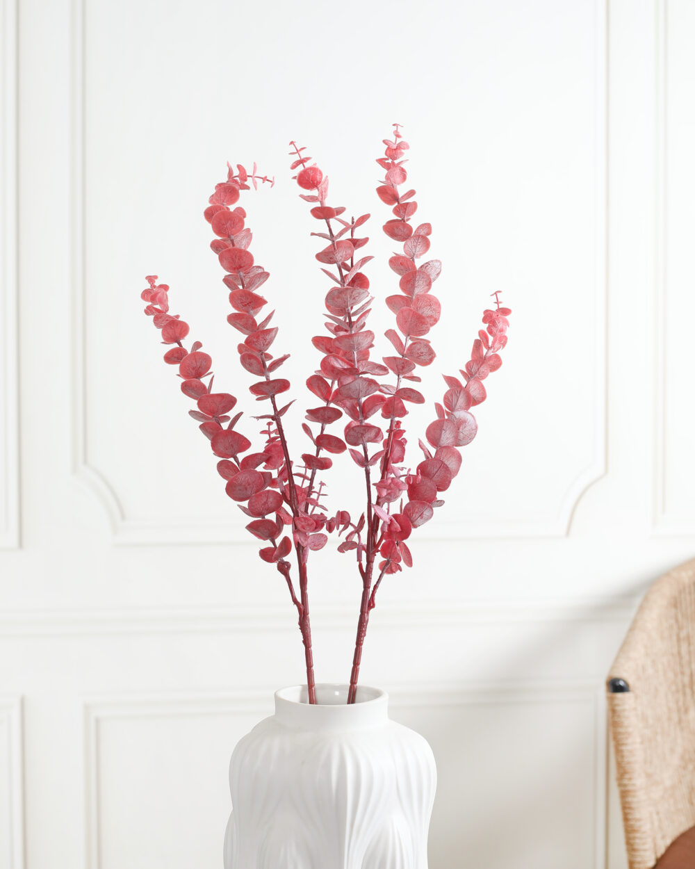 Artificial Real Touch Eucalyptus Leaves Stem - Crimson, Pack of 2