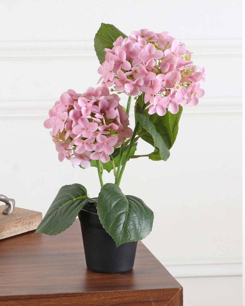 Artificial Silicone Hydrangea Potted Plant - 1.3 Feet, Pink