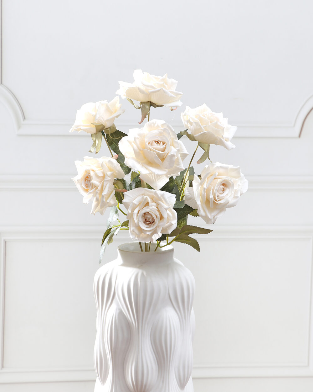 Artificial Camellia Rose Flower Bunch - White