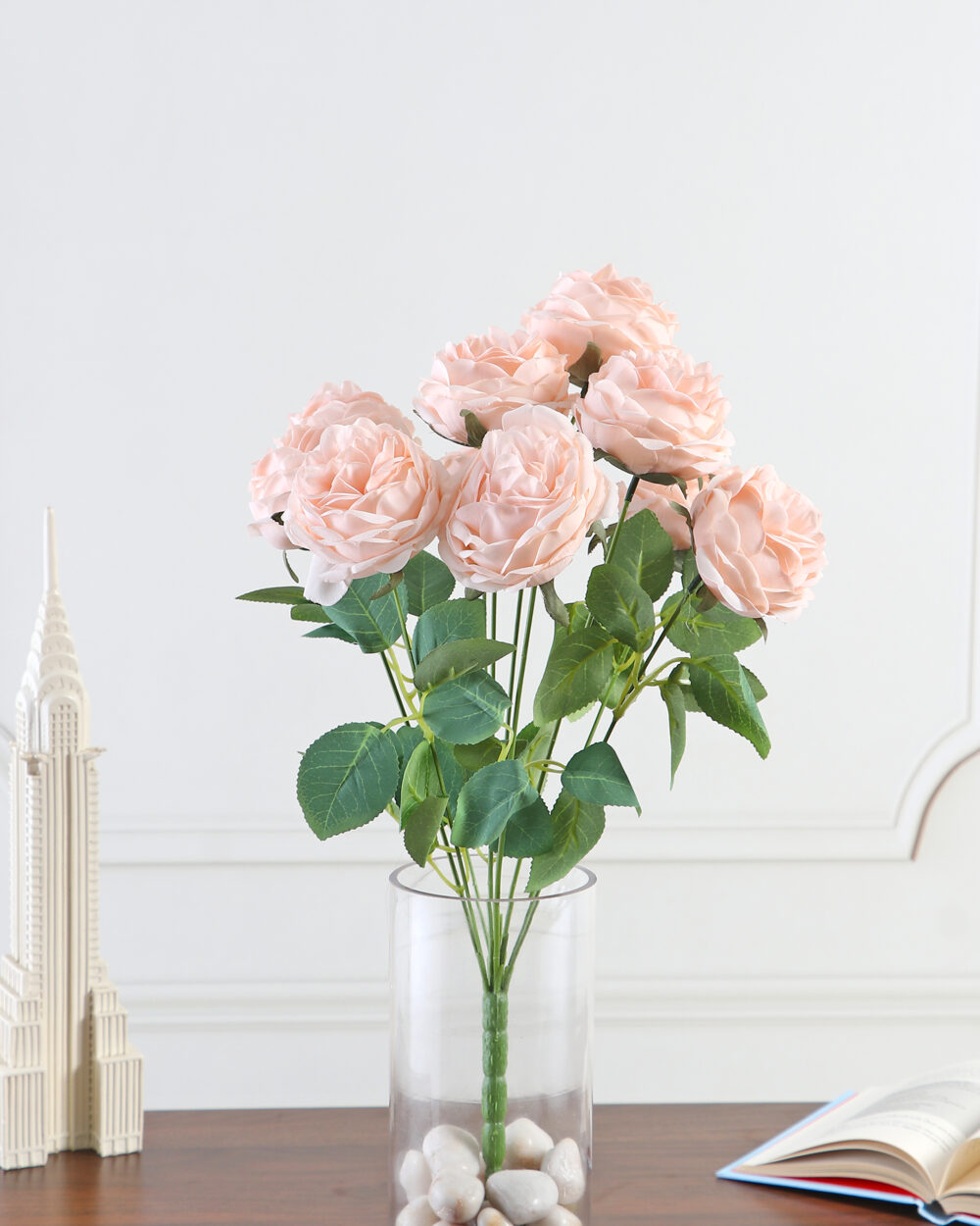 Artificial Camellia Rose Flower Bunch - Peach