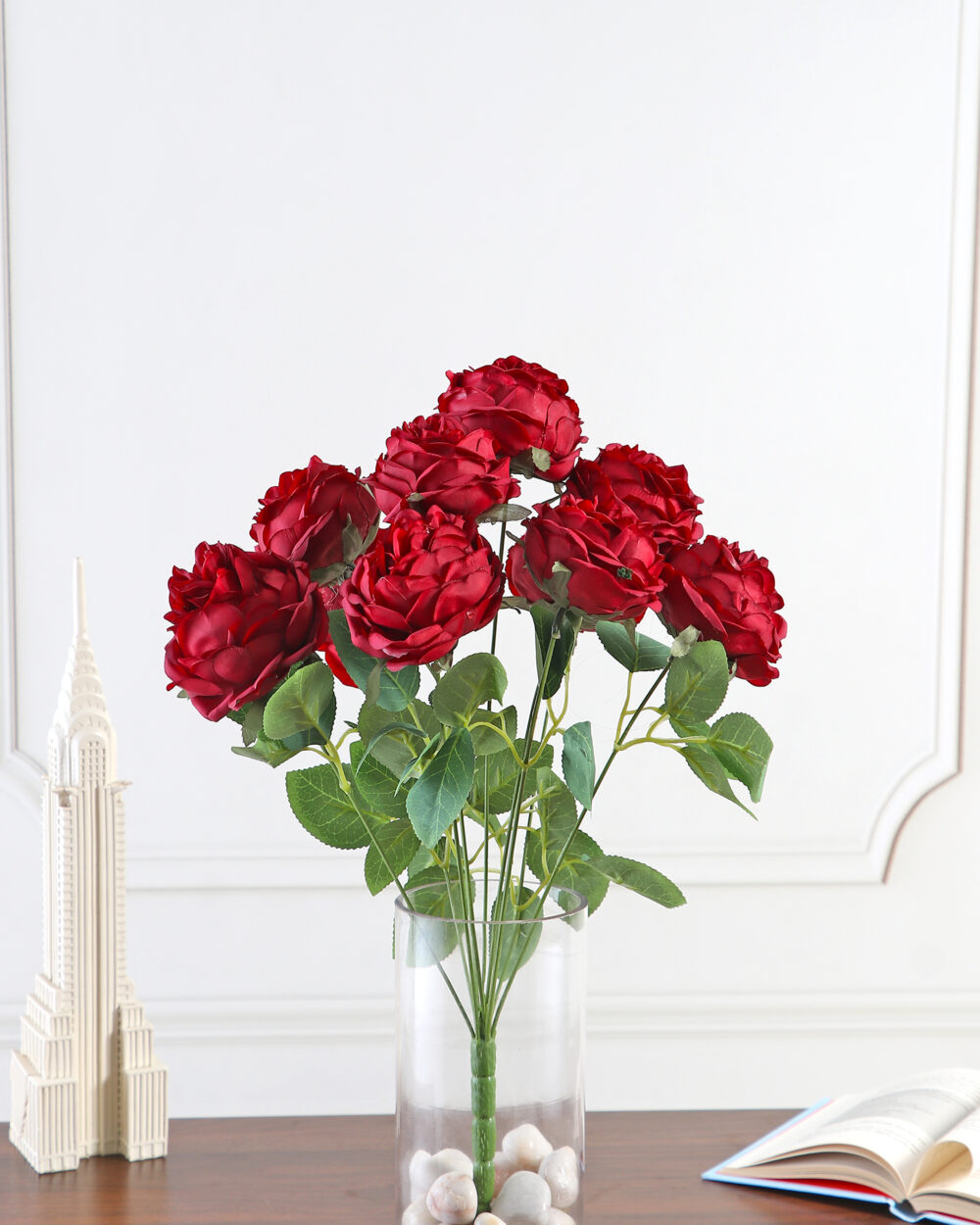 Artificial Camellia Rose Flower Bunch - Red