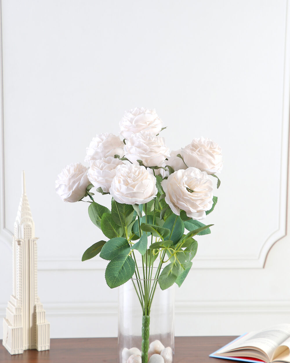 Artificial Camellia Rose Flower Bunch - White