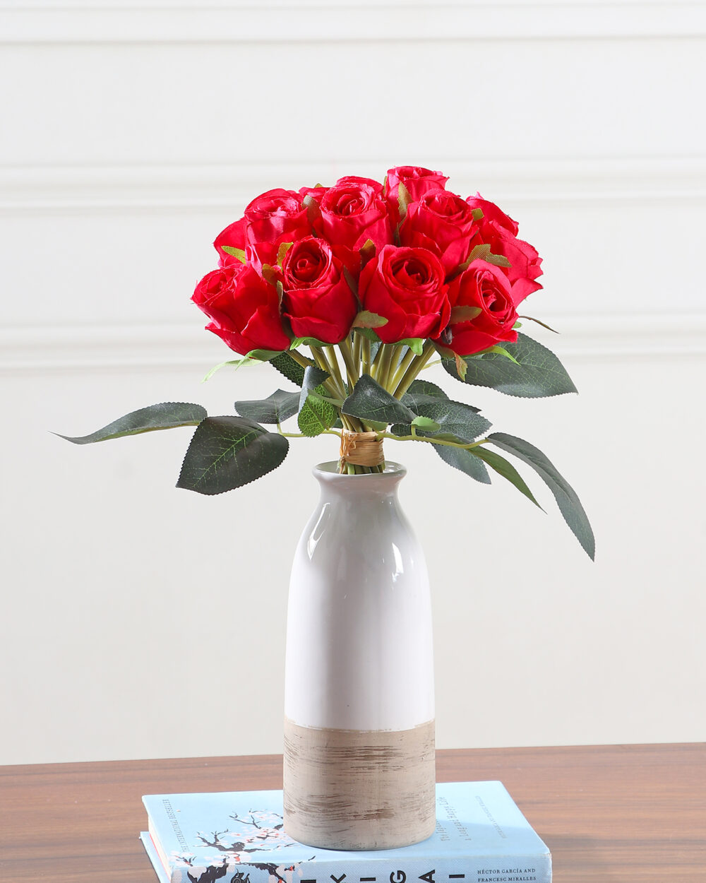 Artificial Camellia Rose Flower Bunch - Red