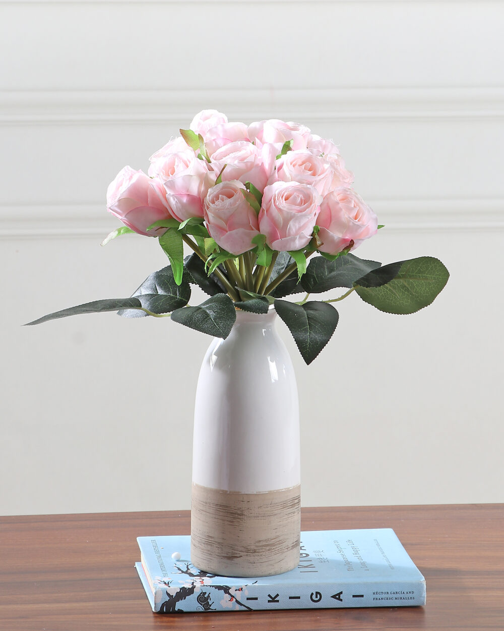 Artificial Camellia Rose Flower Bunch - White Pink