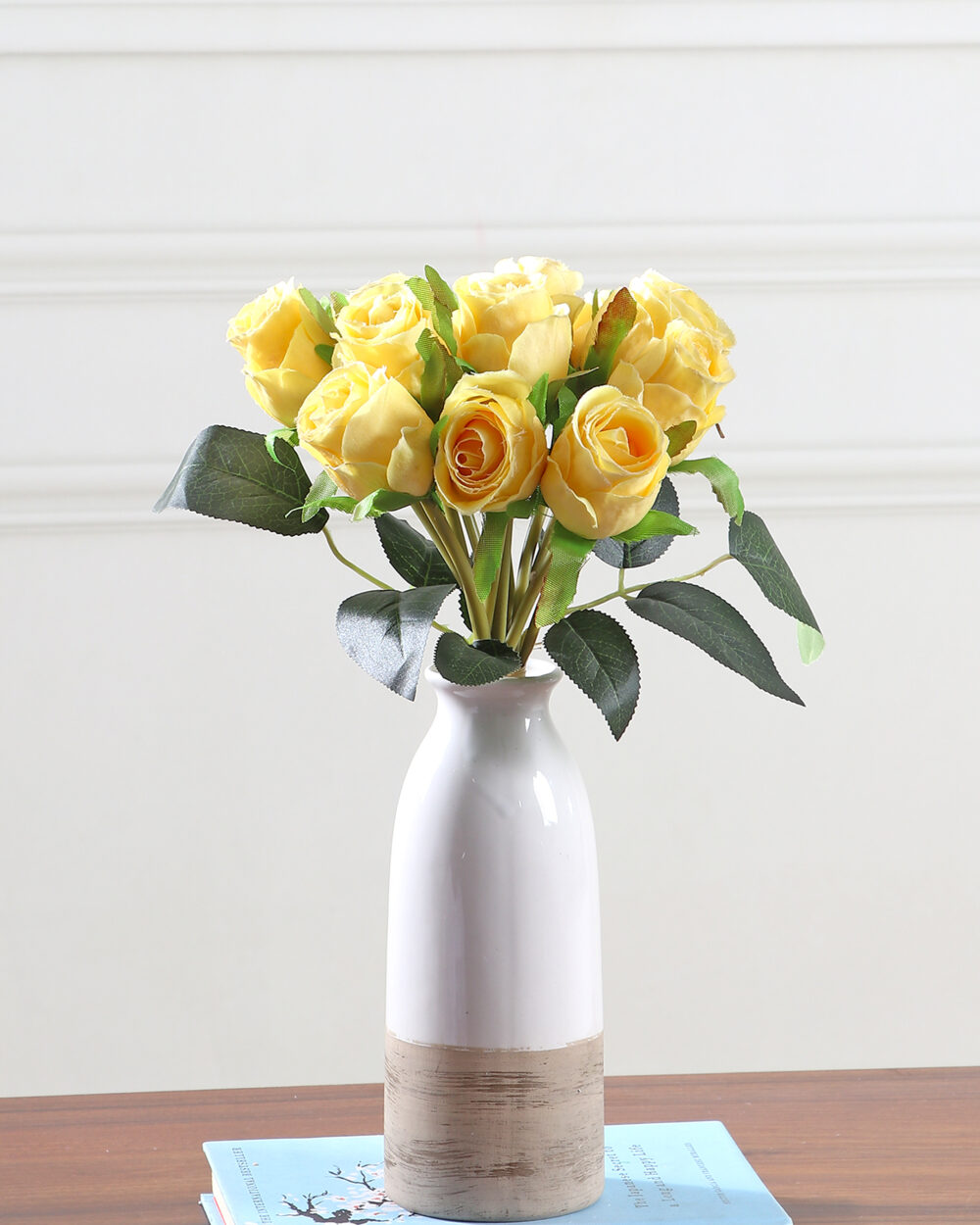 Artificial Camellia Rose Flower Bunch - Yellow