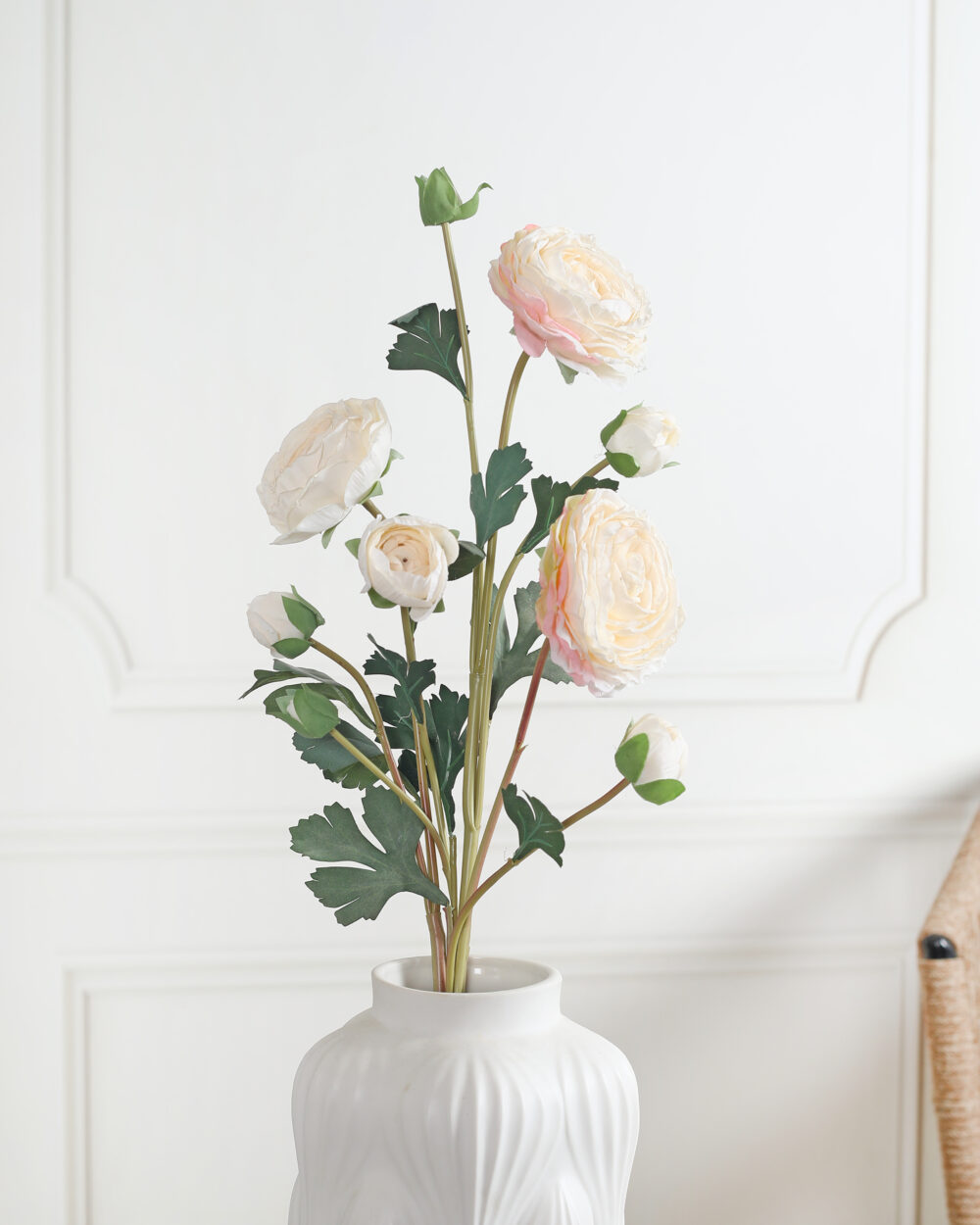 Artificial Camellia Rose Flower Bunch -White