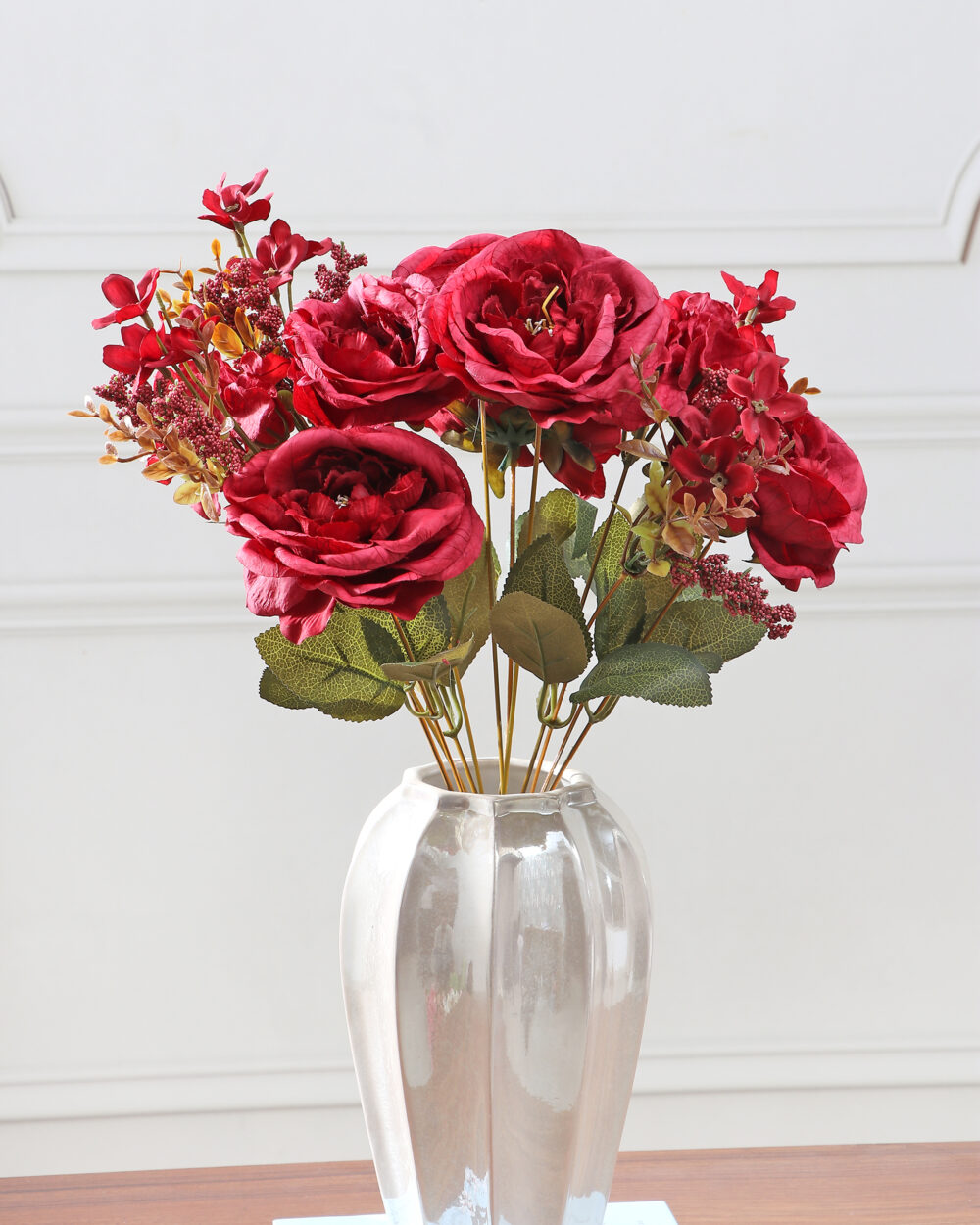 Artificial Autumn Peony Flower Bunch - Red