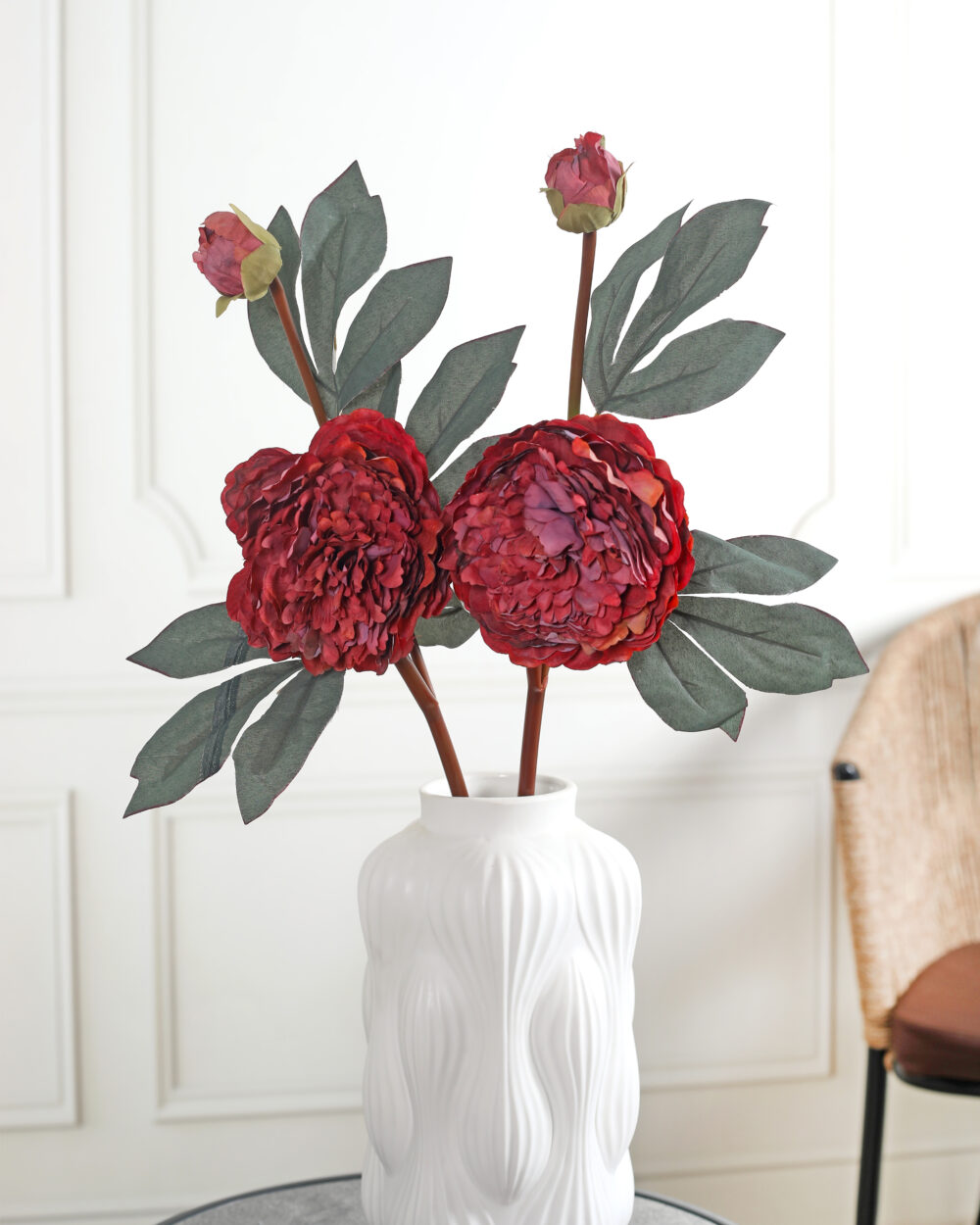 Faux Peony Silk Flower Stem - Red,Pack of 2