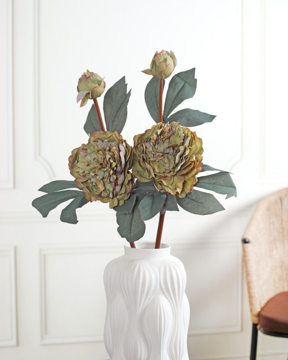 Faux Peony Silk Flower Stem - Green,Pack Of 2
