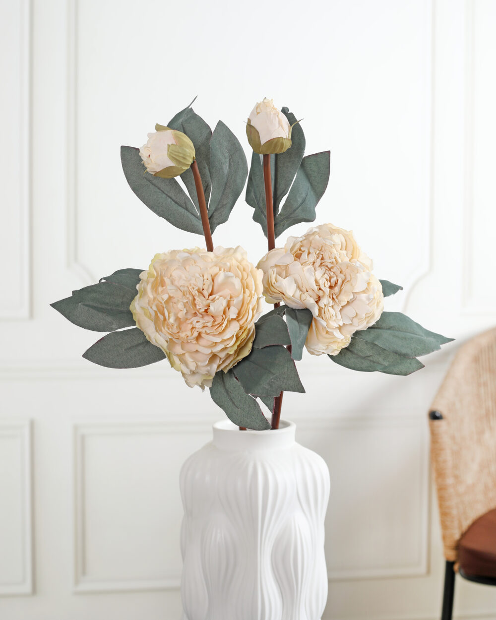 Faux Peony Silk Flower Stem - White,Pack Of 2
