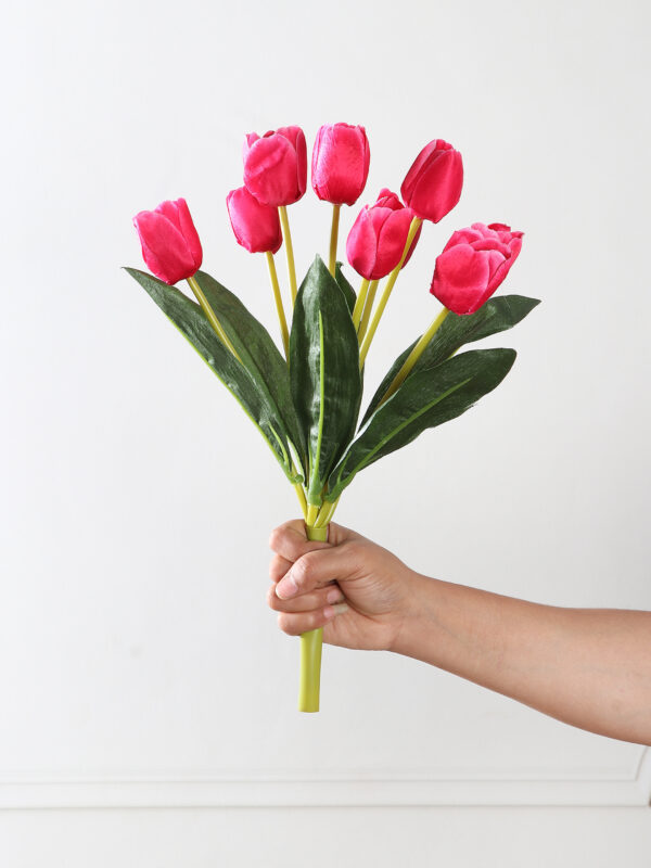 Artificial Tulip Flower Bunch - Dark Pink - Image 4