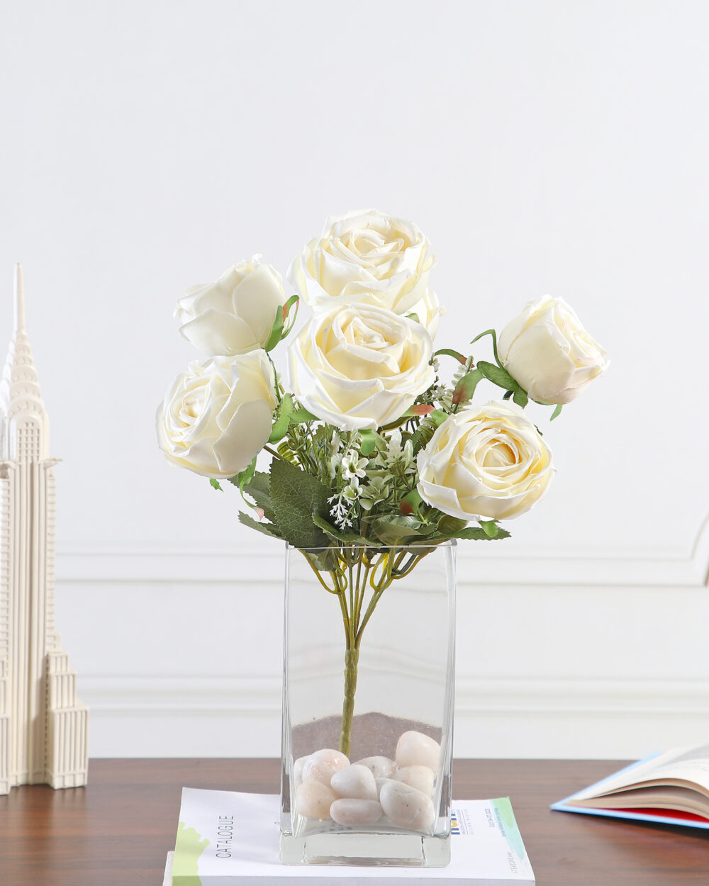 Artificial Camellia Rose Flower Bunch - White