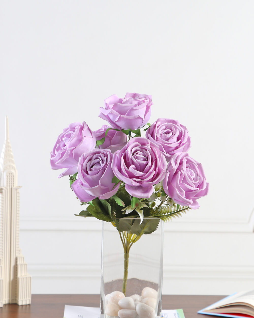 Artificial Camellia Rose Flower Bunch - Purple
