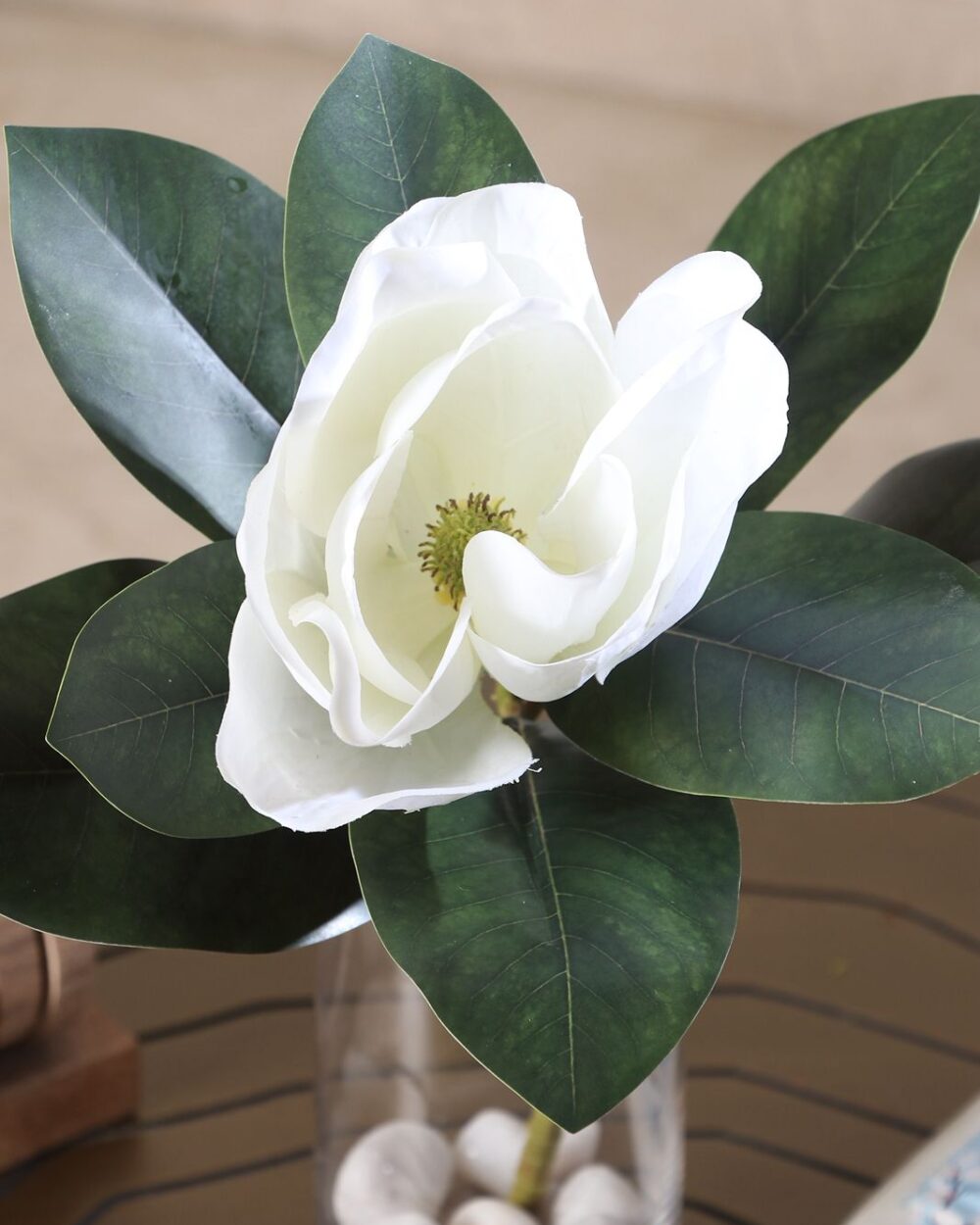 Artificial Magnolia Flower Small Stem - White