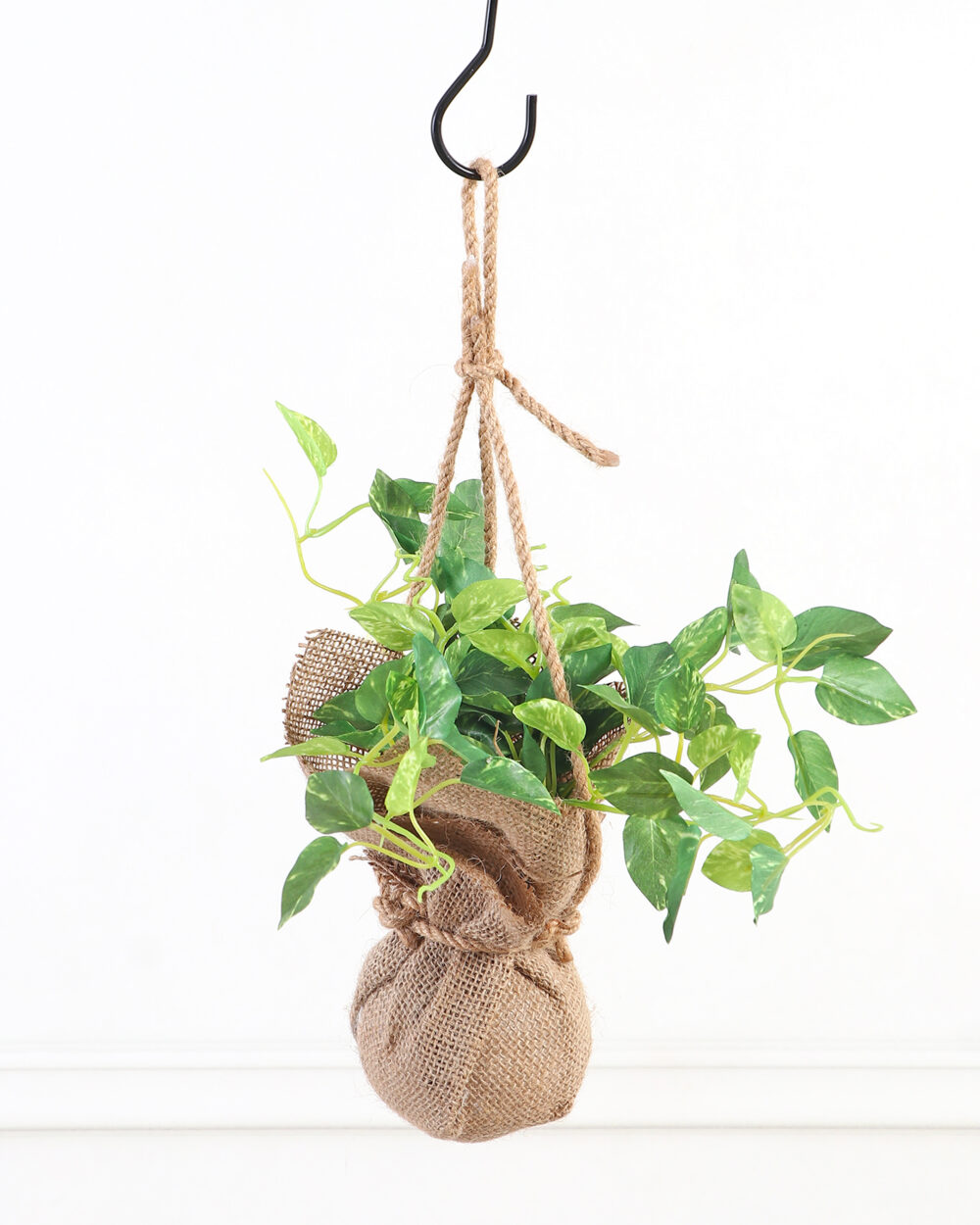 Artificial Hanging Money Plant in Jute Basket - 36 cm