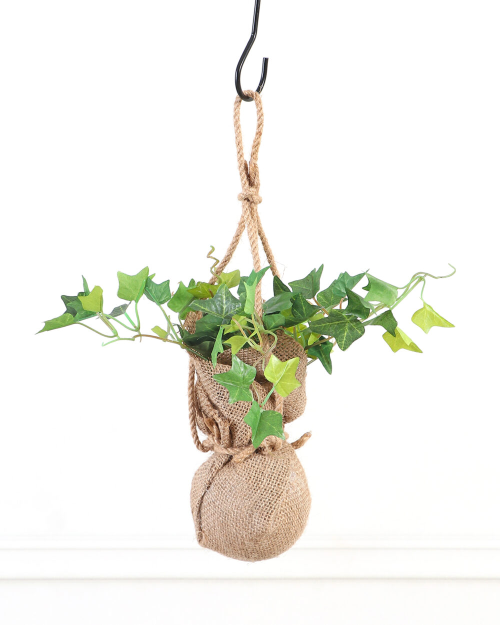 Artificial Hanging Ivy Plant in Jute Basket - 36 cm