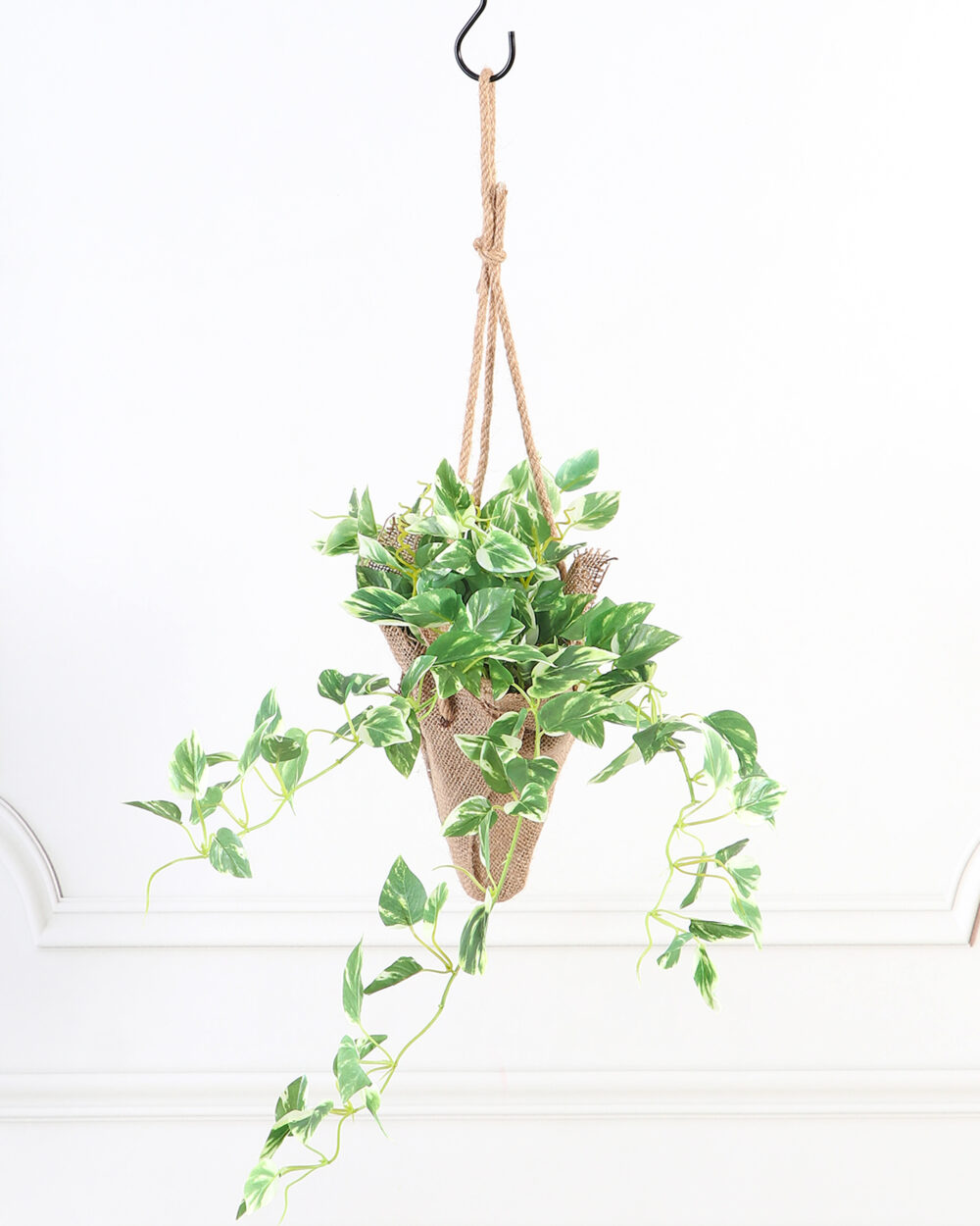 Artificial Hanging Money Plant in Jute Basket - 45 cm