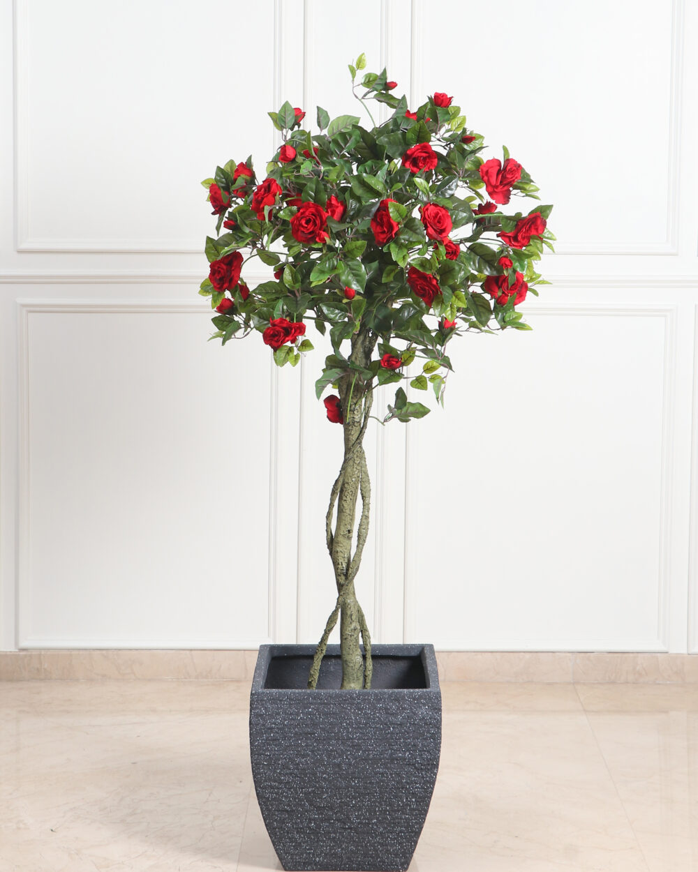 Artificial 64" Rose Plant In FRP Planter