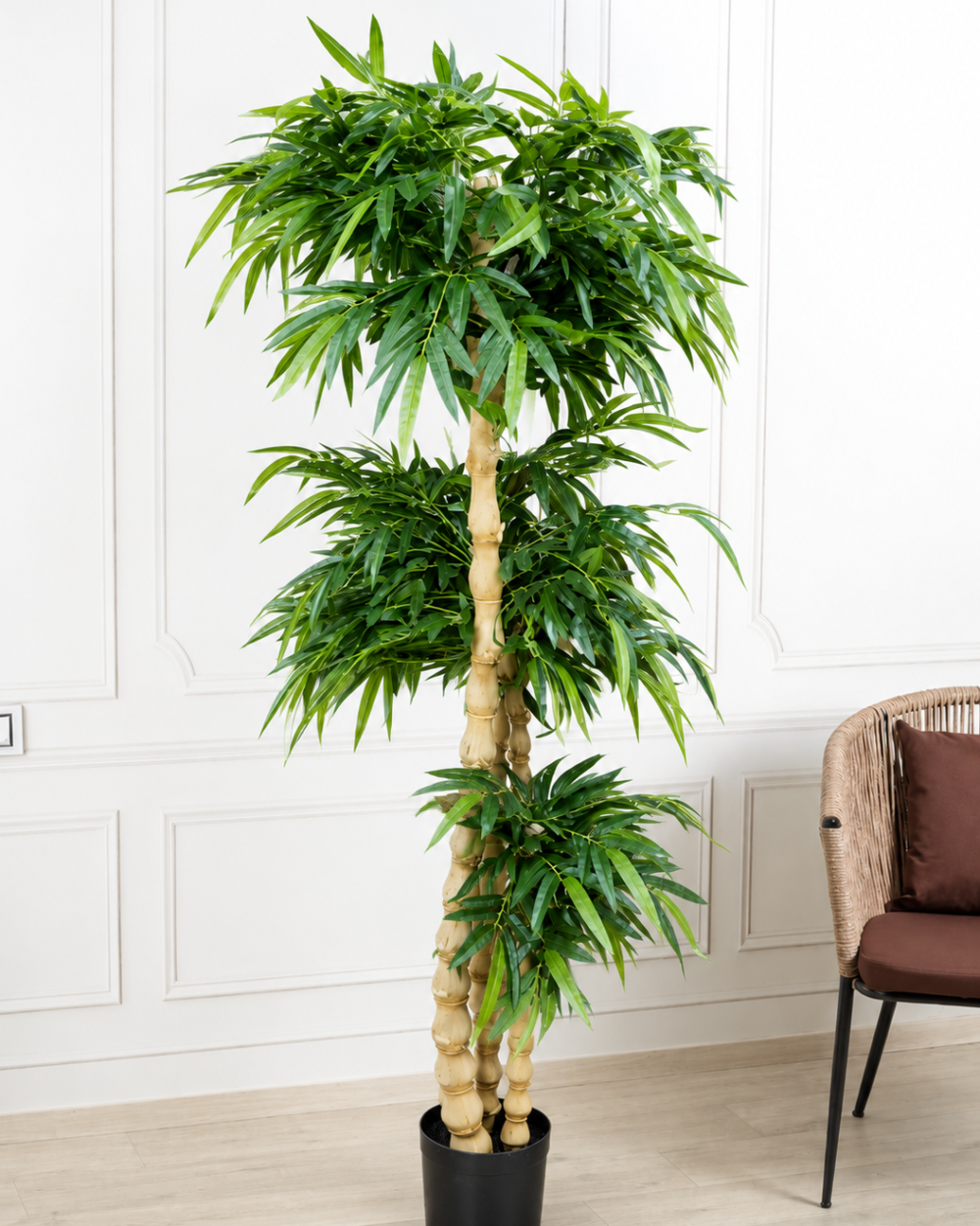 Artificial Bamboo Plant with 3 Trunks in Pot - 7 Feet