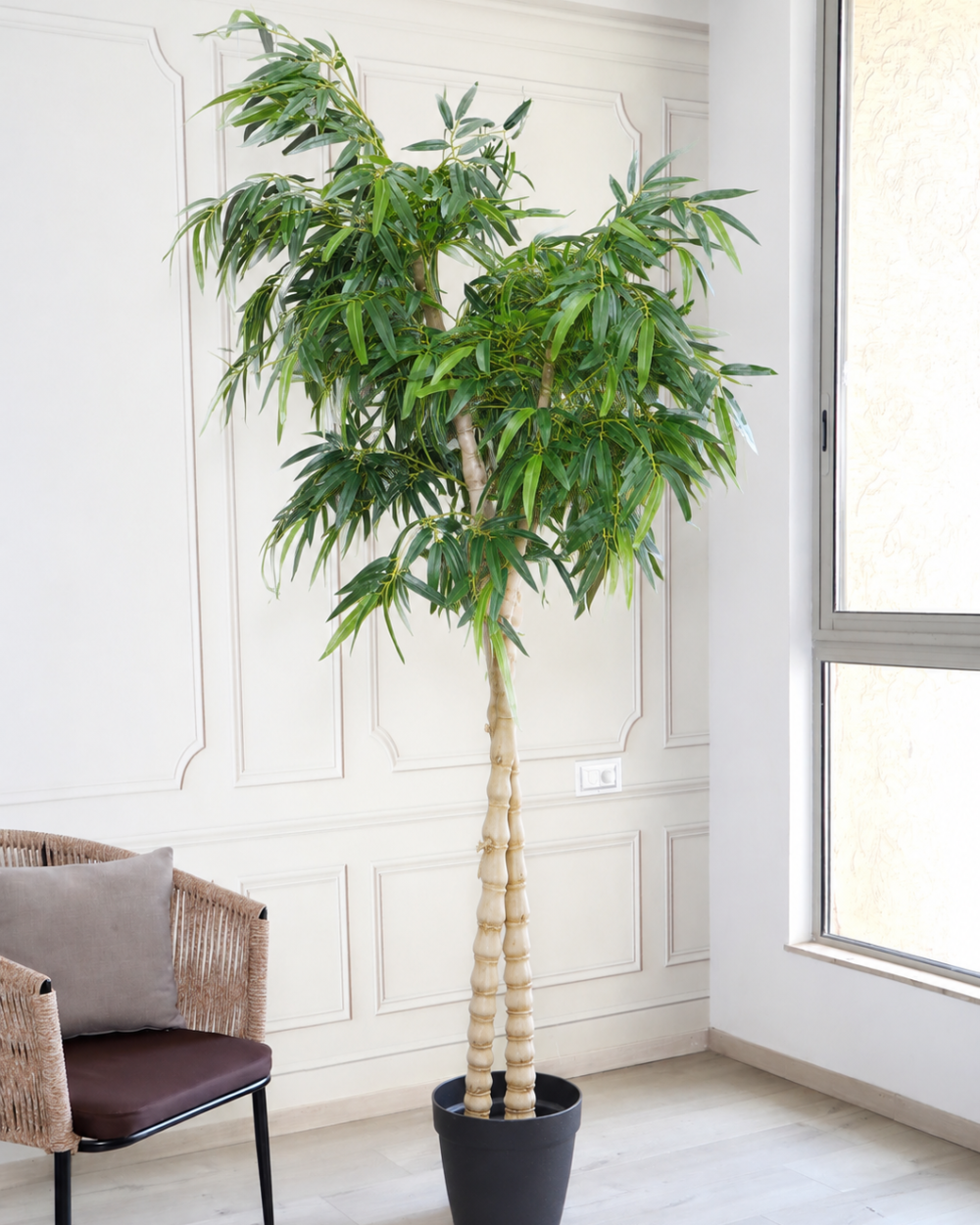 Artificial Bamboo Plant with 2 Trunks in Pot - 9 Feet
