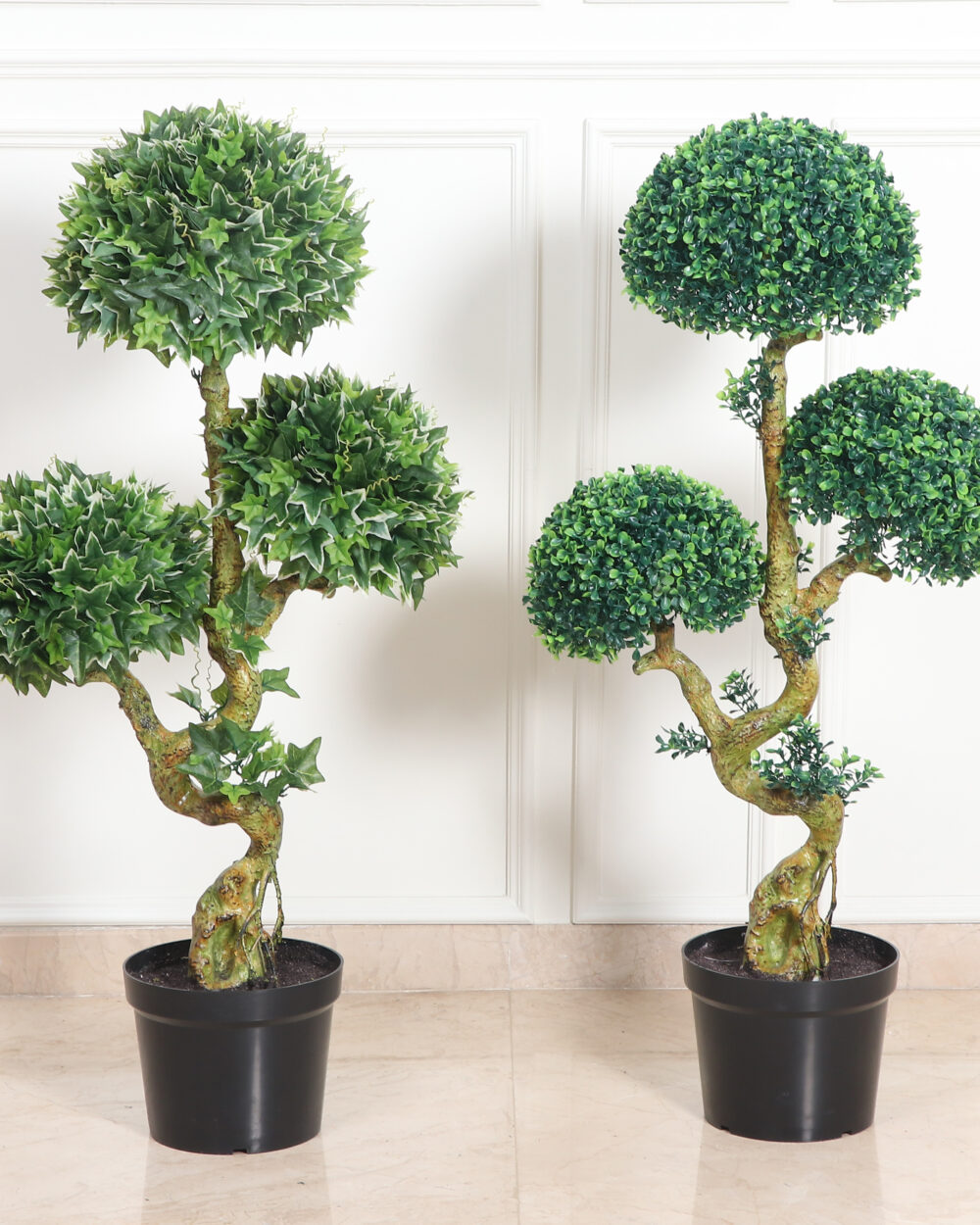 Artificial 46" Boxwood & Ivy Leaf Bonsai Plant In FRP Planter