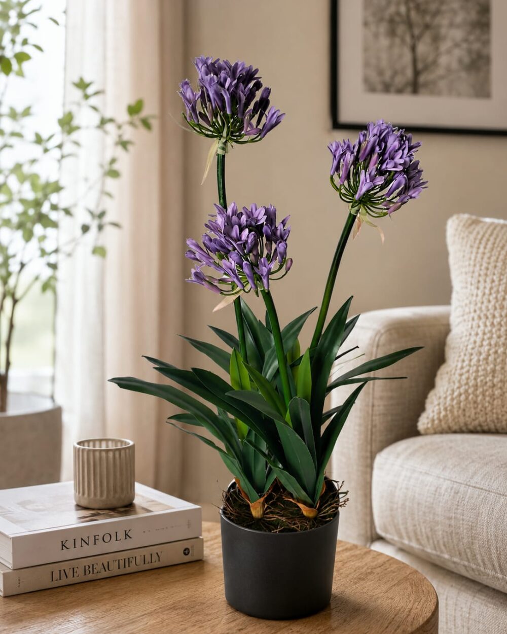 Artificial Agapanthus Plant with Pot – 75 CM Tall (Purple)