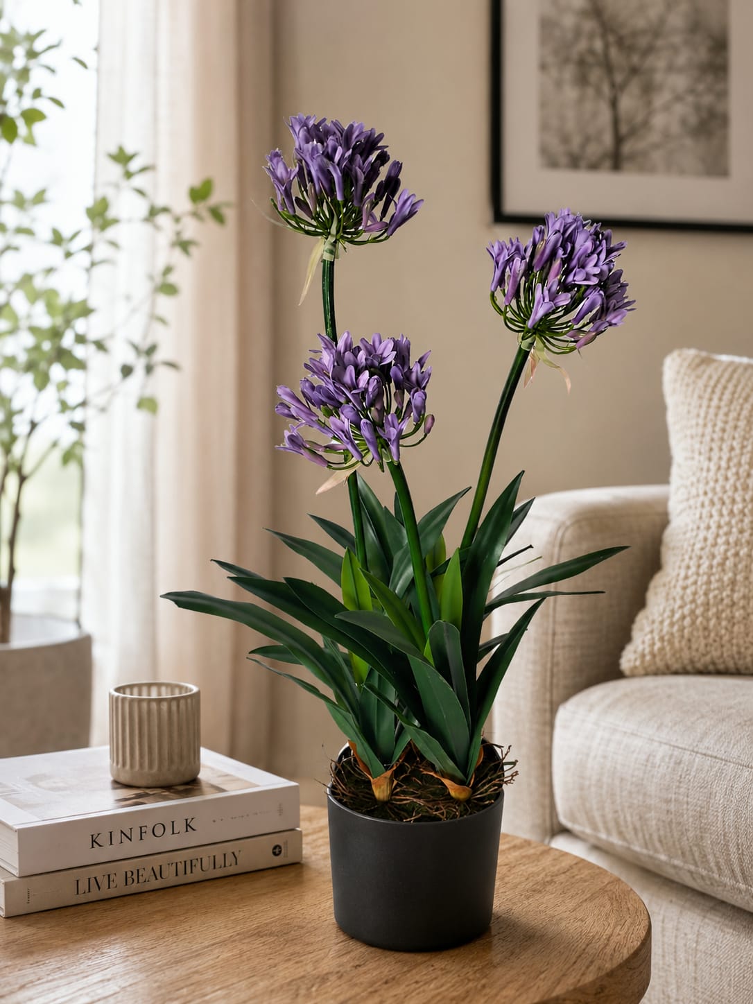 Artificial Agapanthus Plant with Pot – 75 CM Tall (Purple)