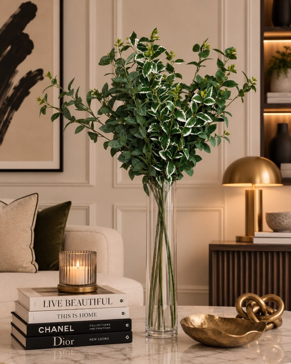 Artificial Fittonia Leaves Arrangement with Glass Vase - 86 cm (Set of - 9)