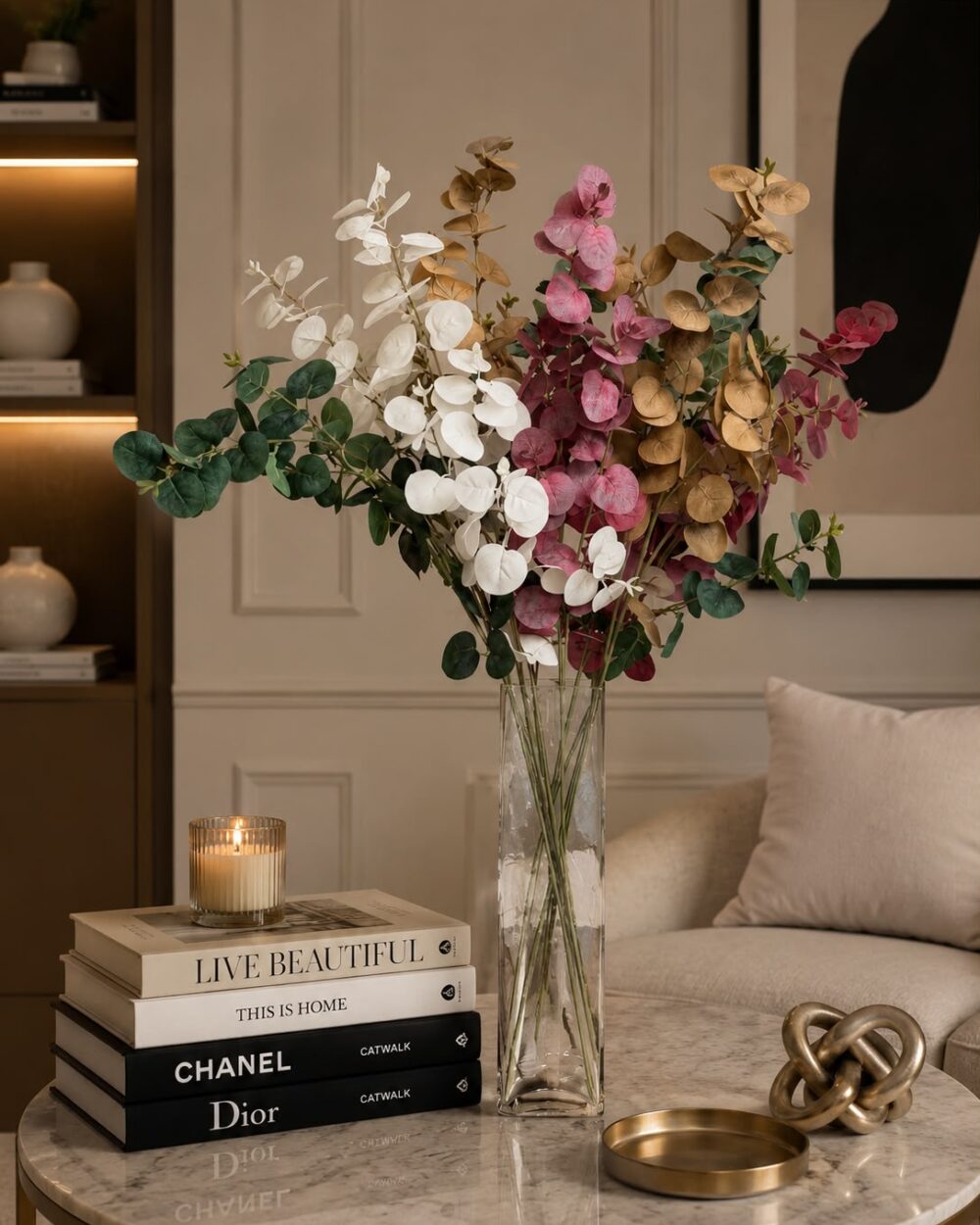Artificial Eucalyptus Spray Arrangement with Glass Vase - 90 cm (Set of 10)