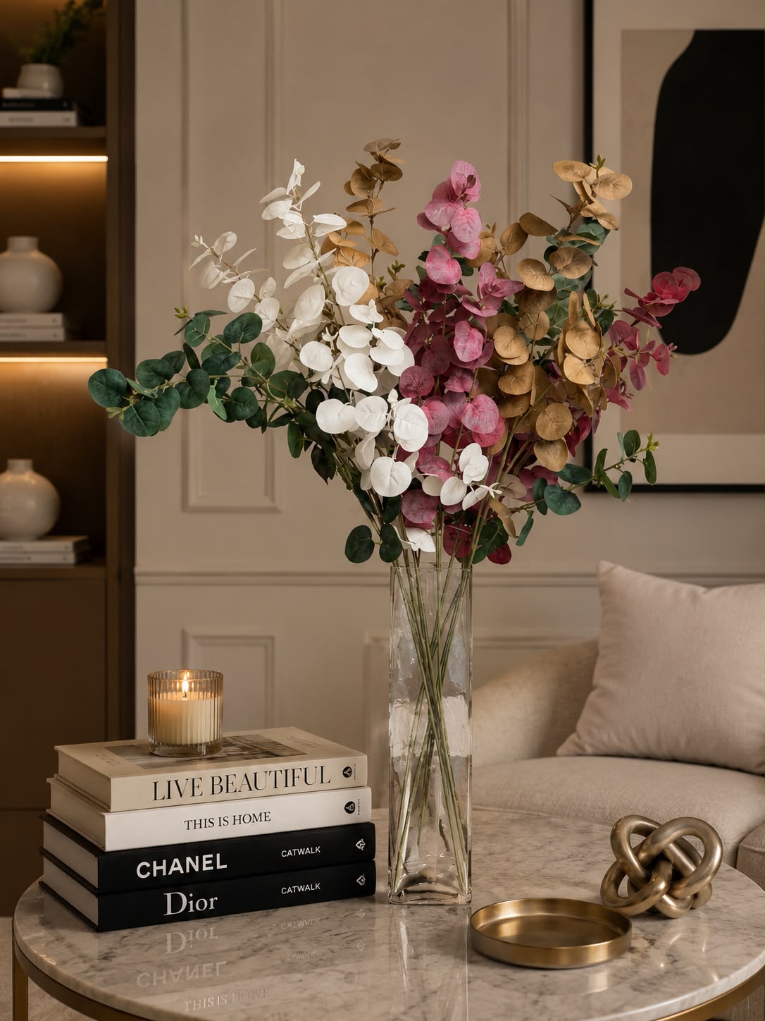 Artificial Eucalyptus Spray Arrangement with Glass Vase - 90 cm (Set of 10)