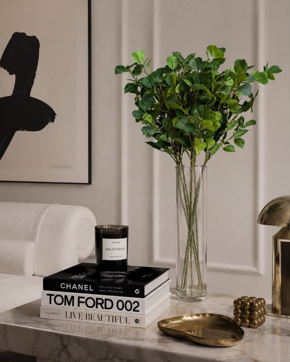 Artificial Ficus Spray Arrangement with Glass Vase - 80 cm (Set of - 9)