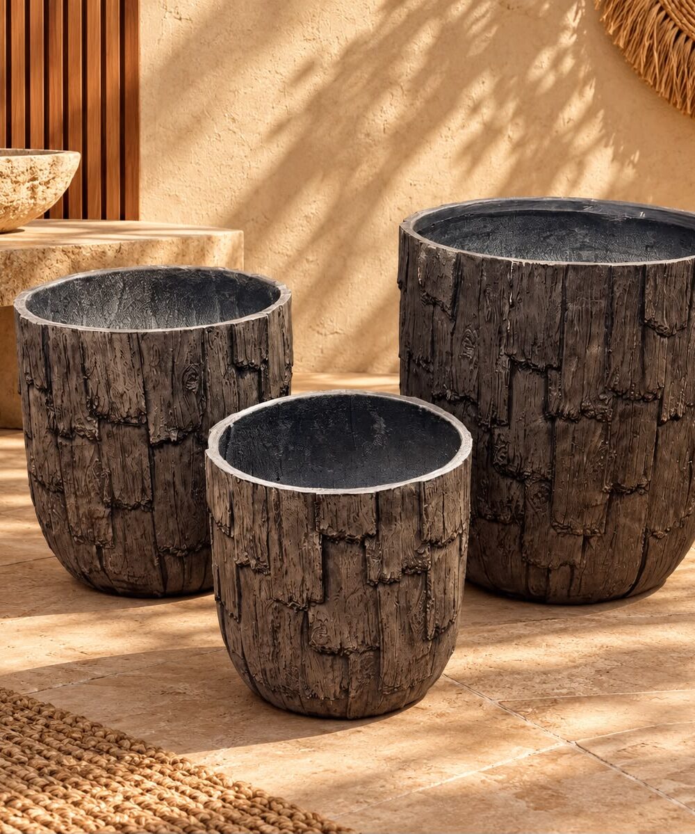 Premium Bark Planter Set of 3 By FOURWALLS