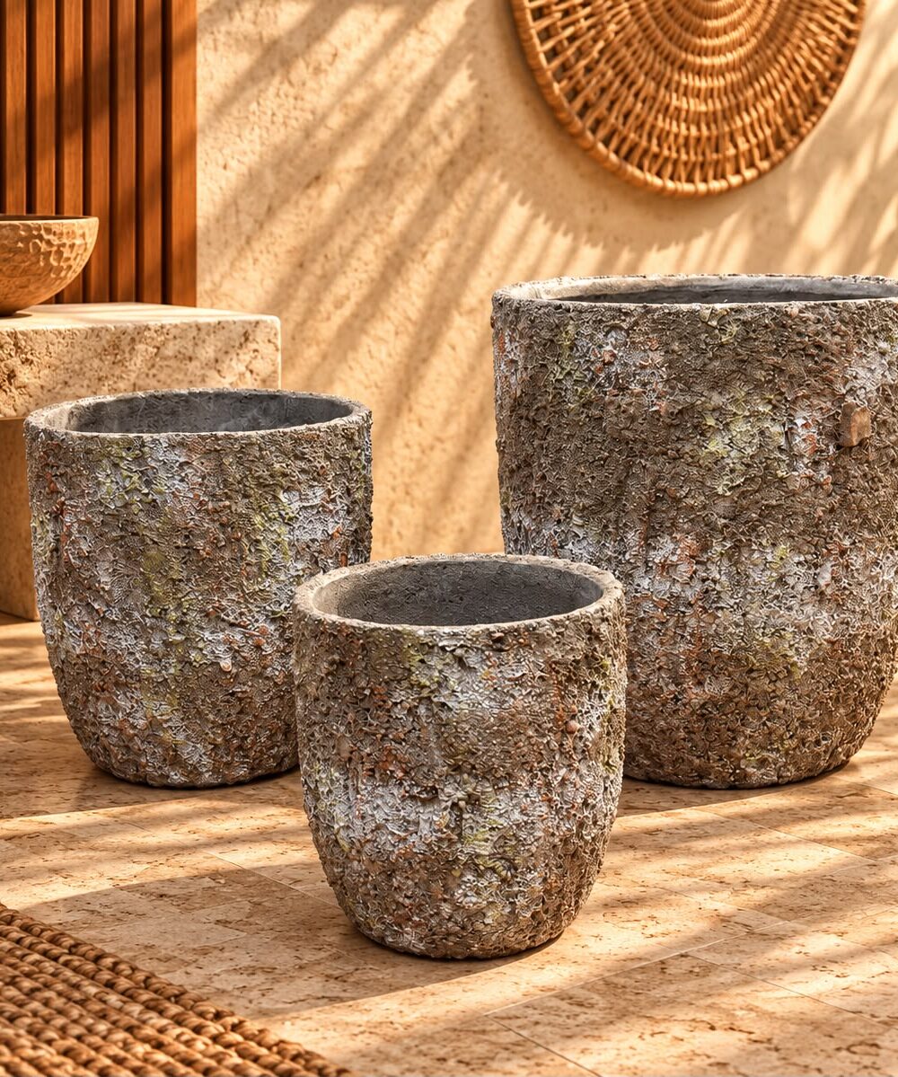 Premium Rustic Stone Planter Set of 3 By FOURWALLS