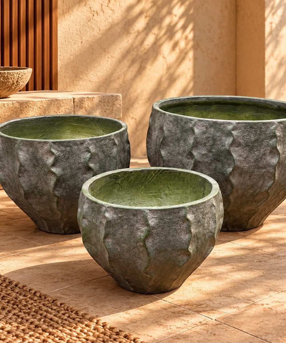 Premium Wave Texture Planter Set of 3 (Green) by FOURWALLS
