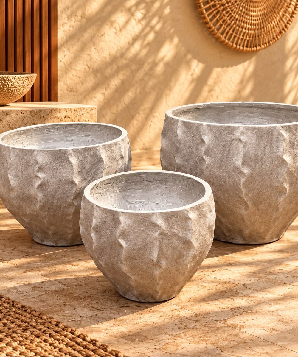 Premium Wave Texture Planter Set of 3 (White) by FOURWALLS
